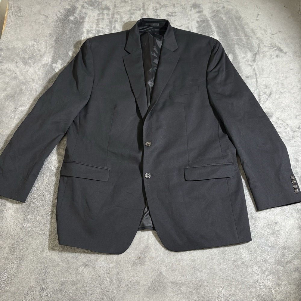 Chaps R Mens Blazer Jacket 46R Black Wool Blend Two Button